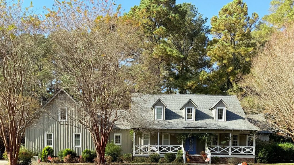 Professional tree removal in a residential frontyard in Massachusetts
